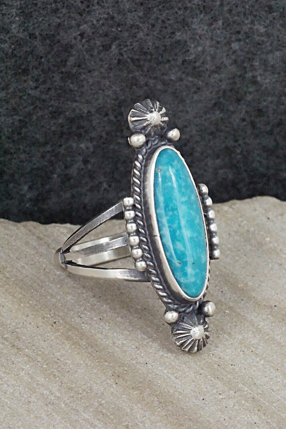 Turquoise & Sterling Silver Ring - Samuel Yellowhair - Size 7.75