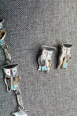 Inlay Owl Necklace and Sterling Silver Earrings Set - Pitkin Natewa