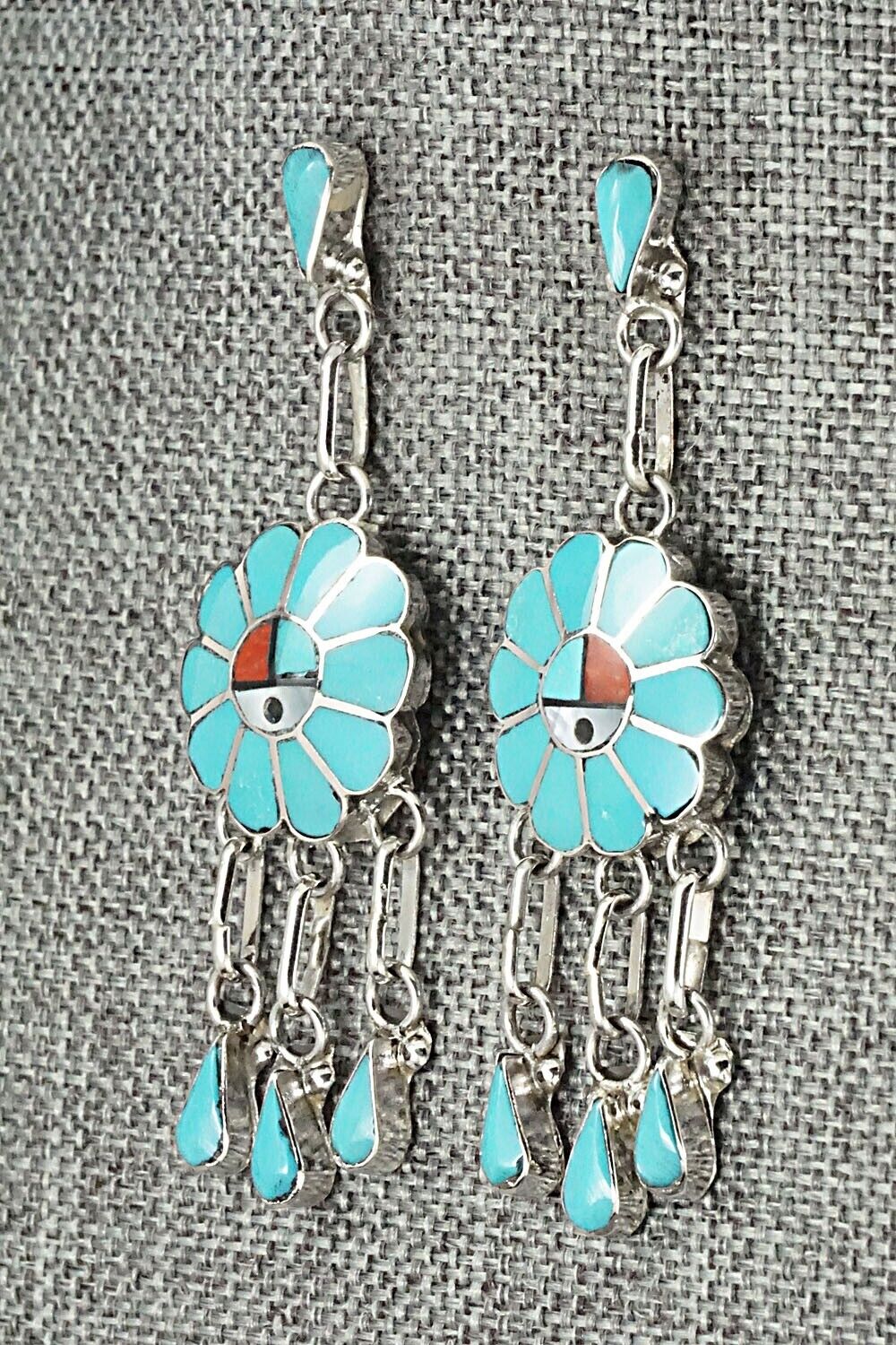 Multi Stone & Sterling Silver Inlay Earrings - Burdian Soseeah