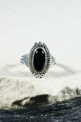 Navajo Onyx and Sterling Silver Ring - Jan Mariano - Size 9.75 - High Lonesome Trading