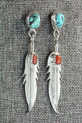 Turquoise, Coral & Sterling Silver Earrings - Annie Spencer