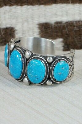 Navajo 5 Stone Turquoise and Sterling Silver Bracelet - Calvin Martinez - High Lonesome Trading