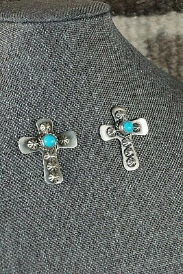 Navajo Turquoise and Sterling Silver Cross Earrings - Native American - High Lonesome Trading