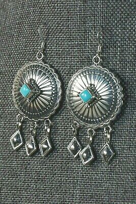 Navajo Turquoise & Sterling Silver Concho Earrings - David Lopez - High Lonesome Trading
