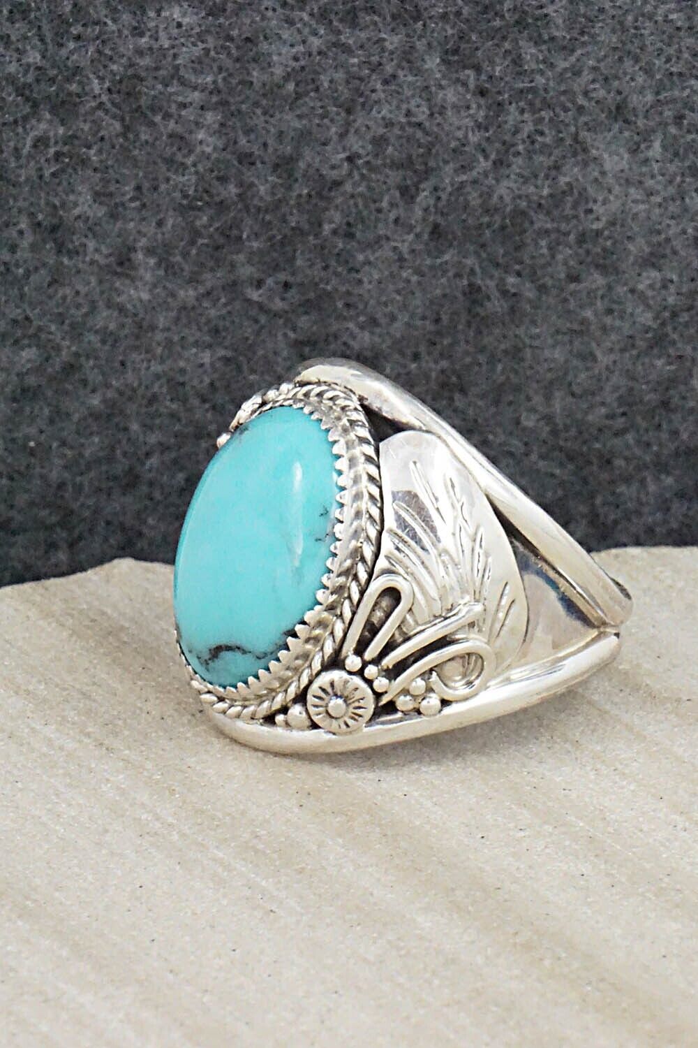 Turquoise & Sterling Silver Ring - Leonard Spencer - Size 12.5
