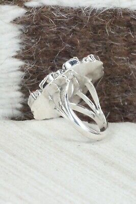 Turquoise & Coral Sterling Silver Ring - Roberta Begay - Size 6