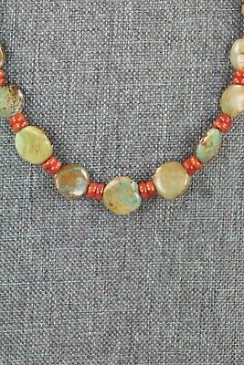 Turquoise, Coral & Sterling Silver Necklace - Navajo