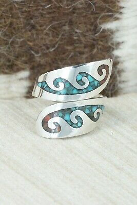 Turquoise, Coral & Sterling Silver Ring - Jolene Jazzie - Size 7