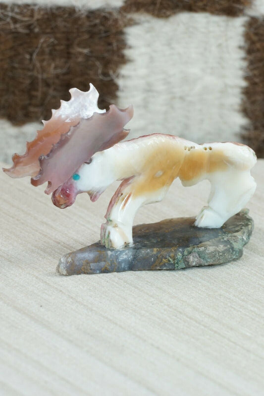 Spiny Oyster Moose Zuni Fetish Carving - Jonas Hastito