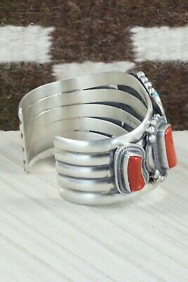 Turquoise, Coral and Sterling Silver Bracelet - Tom Lewis