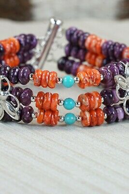 Navajo Spiny Oyster & Sterling Silver Butterfly Bracelet - Native American