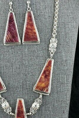 Spiny Oyster & Sterling Silver Necklace and Earrings Set -Annie Spencer - Navajo - High Lonesome Trading
