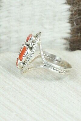 Coral and Sterling Silver Ring - Melvin Chee - Size 10