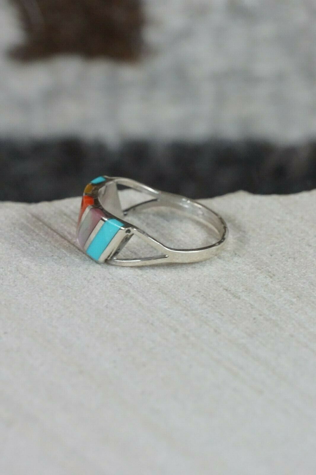 Zuni Multi- Stone and Sterling Silver Ring - Fabian Sheyka - Size 6.25 - High Lonesome Trading
