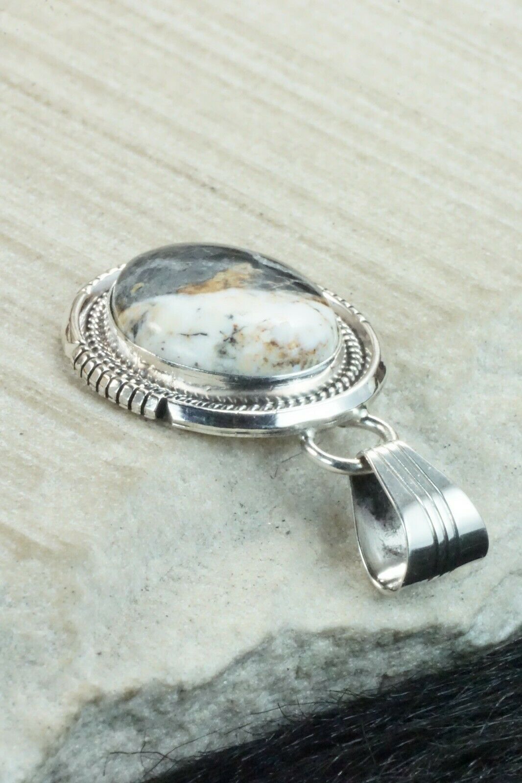 White Buffalo & Sterling Silver Pendant - Daniel Benally