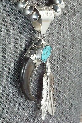 Turquoise, Sterling Silver Pendant & Navajo Pearl Necklace - Ernest Hawthorne