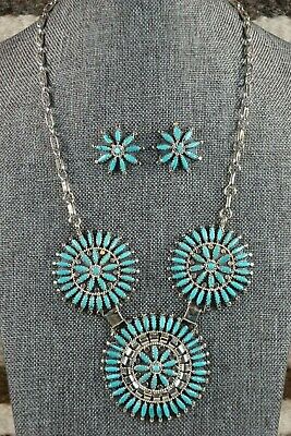 Navajo Turquoise & Sterling Silver Necklace Set - Nathaniel Nez - High Lonesome Trading