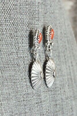 Coral & Sterling Silver Earrings - Adelarae Yazzie