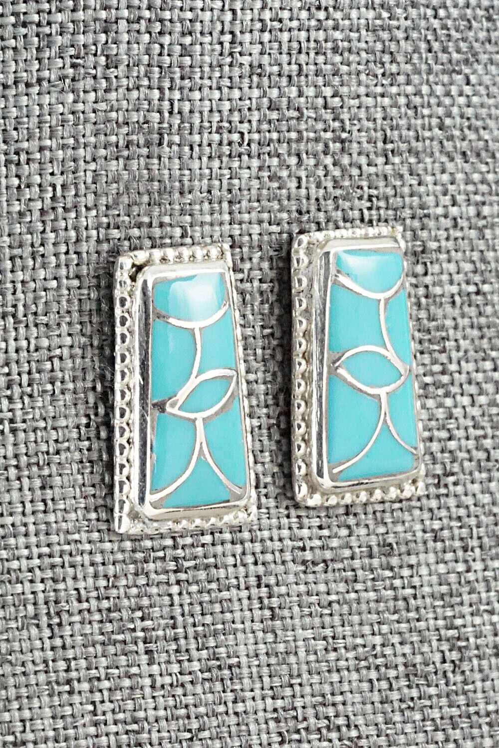 Turquoise & Sterling Silver Inlay Earrings - Karlena Seontewa