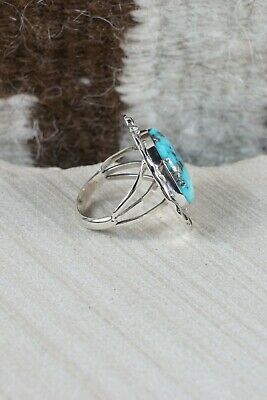 Navajo Turquoise and Sterling Silver Ring - Samuel Yellowhair - Size 8.25