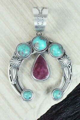Turquoise, Spiny Oyster & Sterling Silver Pendant - Navajo