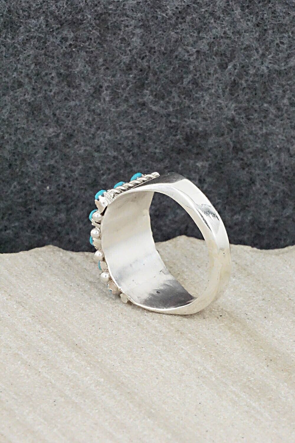 Turquoise & Sterling Silver Ring - April Haloo - Size 6.75