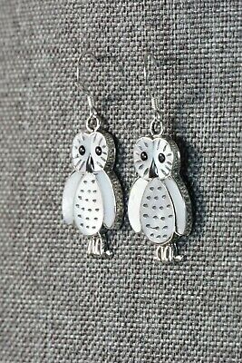 Zuni Owl Mother of Pearl & Sterling Silver Earrings - Reginda Kallestewa - High Lonesome Trading