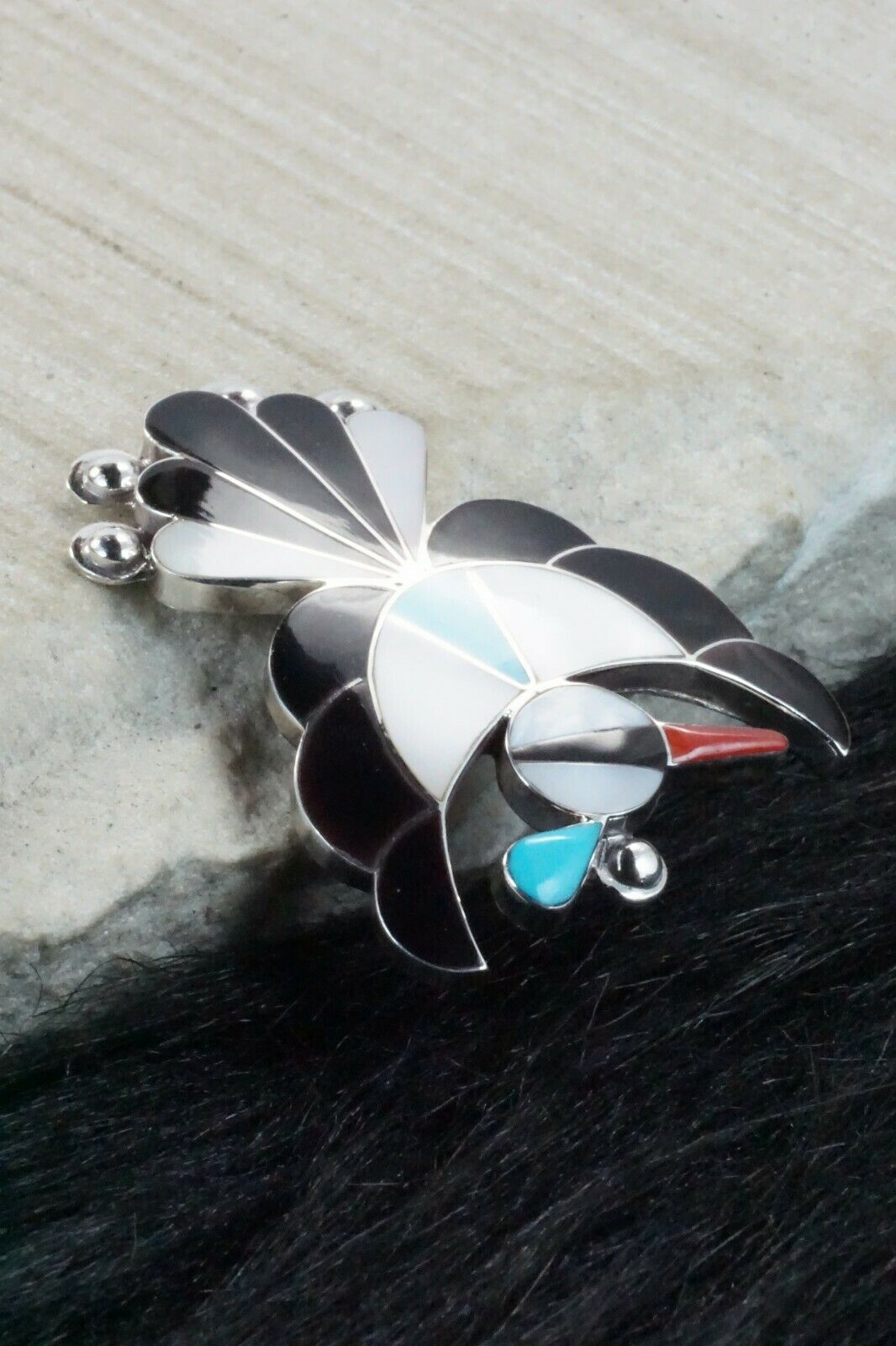 Multi Stone & Sterling Silver Inlay Pendant/ Pin - Leavus Ahiyite