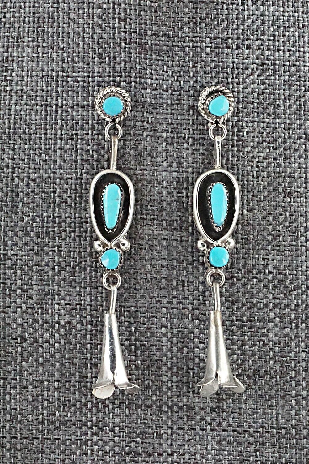 Turquoise & Sterling Silver Squash Blossom and Earrings - Vie Bobelu