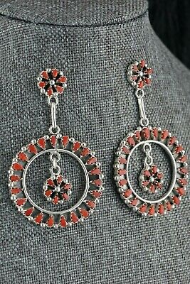 Zuni Coral & Sterling Silver Earrings - Tricia Leekity - High Lonesome Trading