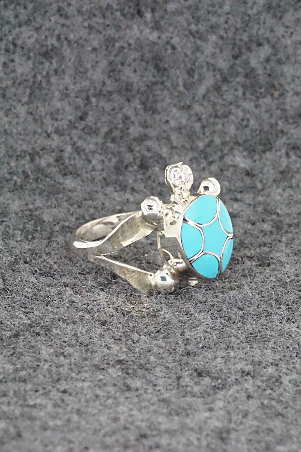 Turquoise & Sterling Silver Inlay Ring - Amielda Peynetsa - Size 6