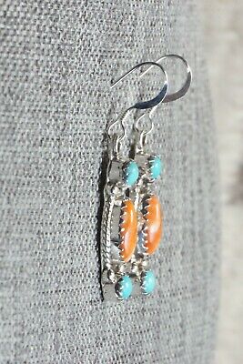Turquoise, Spiny Oyster and Sterling Silver Earrings - Harris Largo