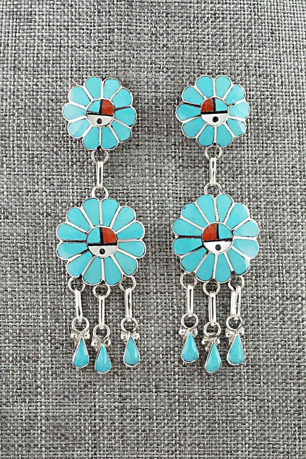 Multi Stone & Sterling Silver Inlay Earrings - Burdian Soseeah