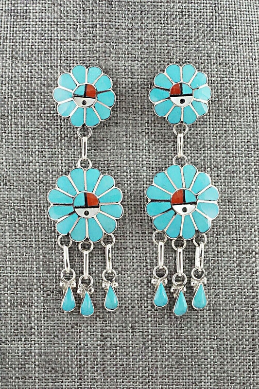 Multi Stone & Sterling Silver Inlay Earrings - Burdian Soseeah