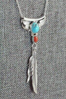 Turquoise, Coral & Sterling Silver Necklace - Sharon McCarthy
