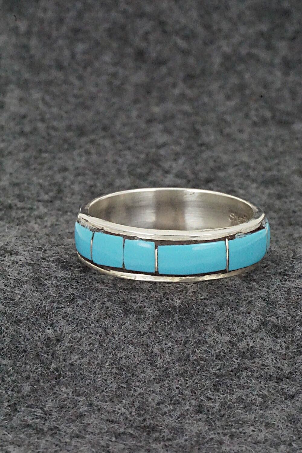 Turquoise & Sterling Silver Inlay Ring - Zenia Kyustewa - Size 11