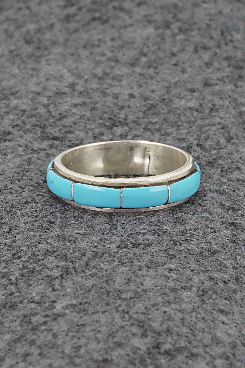 Turquoise & Sterling Silver Inlay Ring - Zenia Kylestewa - Size 10.5