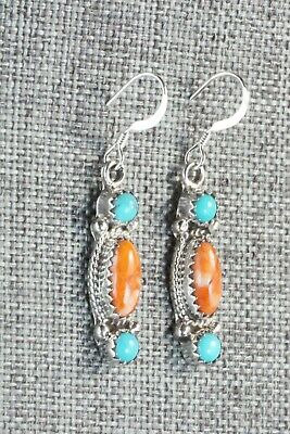 Turquoise, Spiny Oyster and Sterling Silver Earrings - Harris Largo