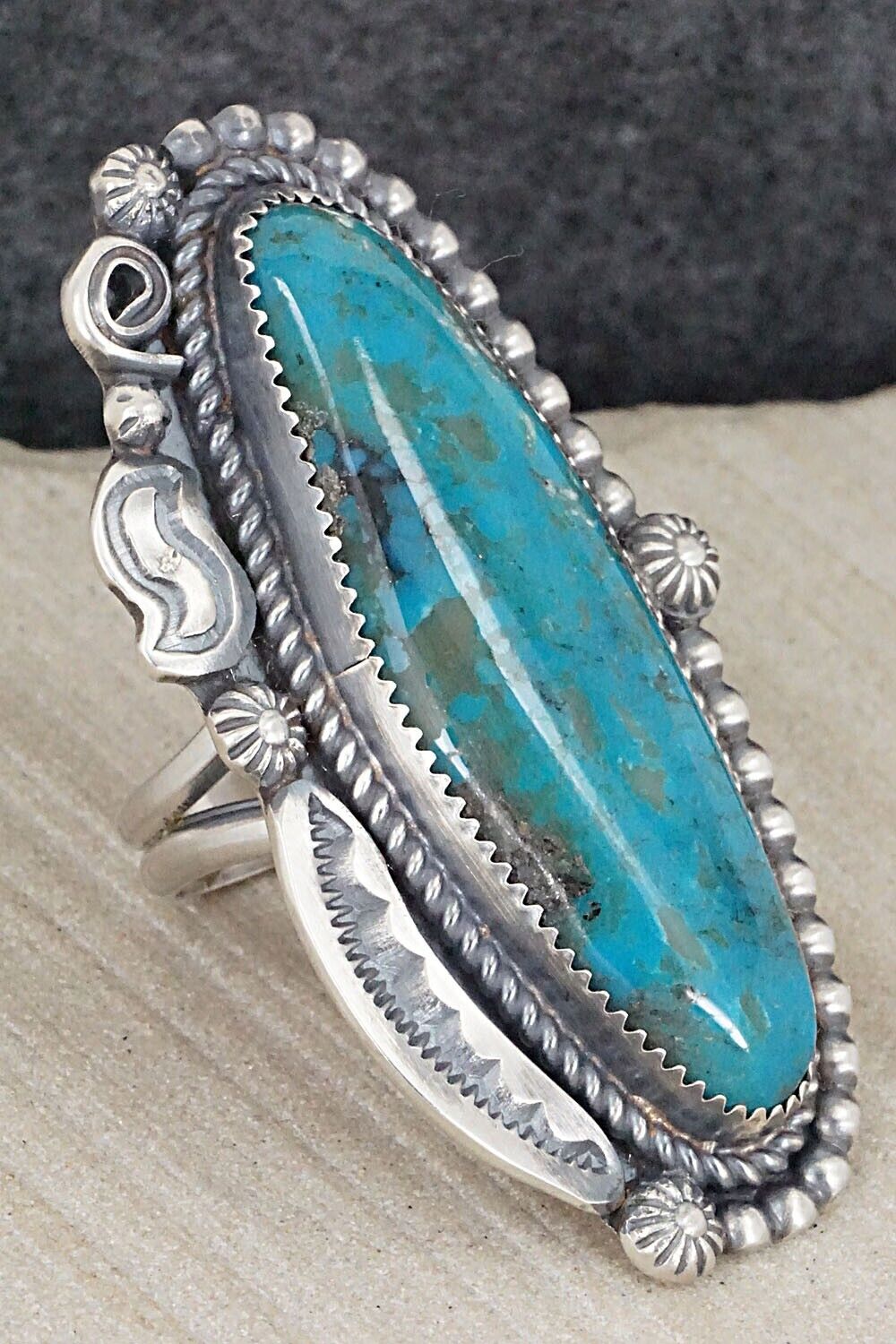 Turquoise & Sterling Silver Ring - Leslie Nez - Size 9.75