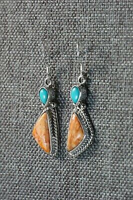 Navajo Turquoise & Spiny Oyster Sterling Silver Earrings - Gary Shorty