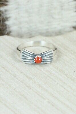 Coral & Sterling Silver Ring - Lee Shorty - Size 7.75