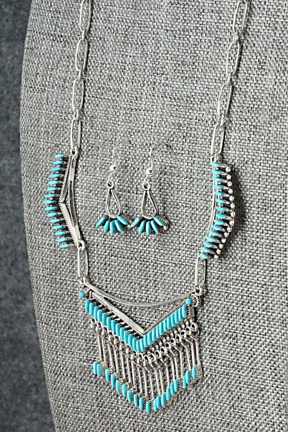 Turquoise & Sterling Silver Necklace and Earrings Set - Mildred Ukestine