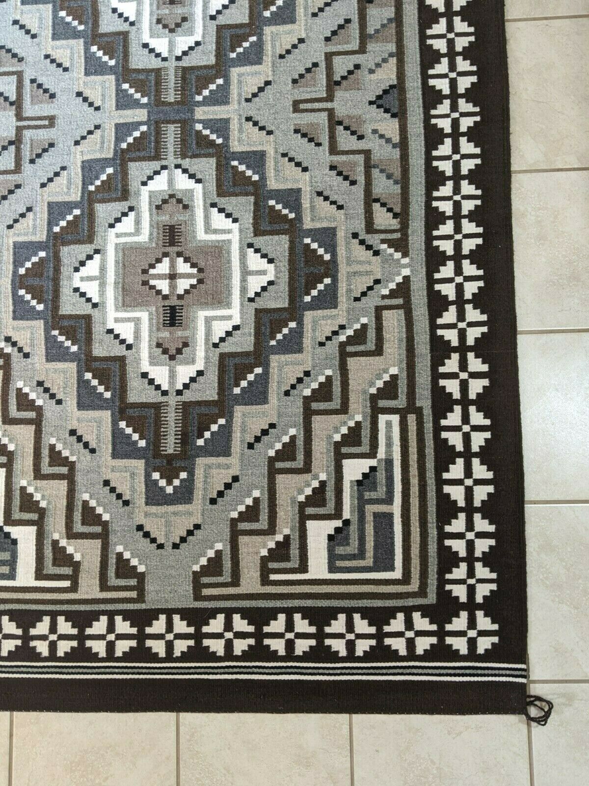 Navajo Handwoven Two Grey Hills Rug - 7ft x 4ft - Mary Yazzie