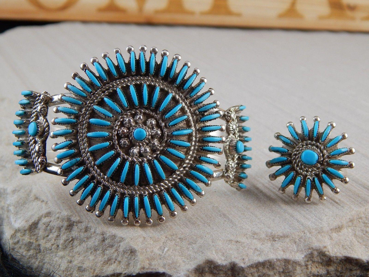 Zuni Sterling Silver & Turquoise Bracelet & Ring - Evangeline Wyaco - High Lonesome Trading