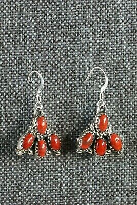 Navajo Coral & Sterling Silver Necklace and Earrings Set - Nelson Harry - High Lonesome Trading