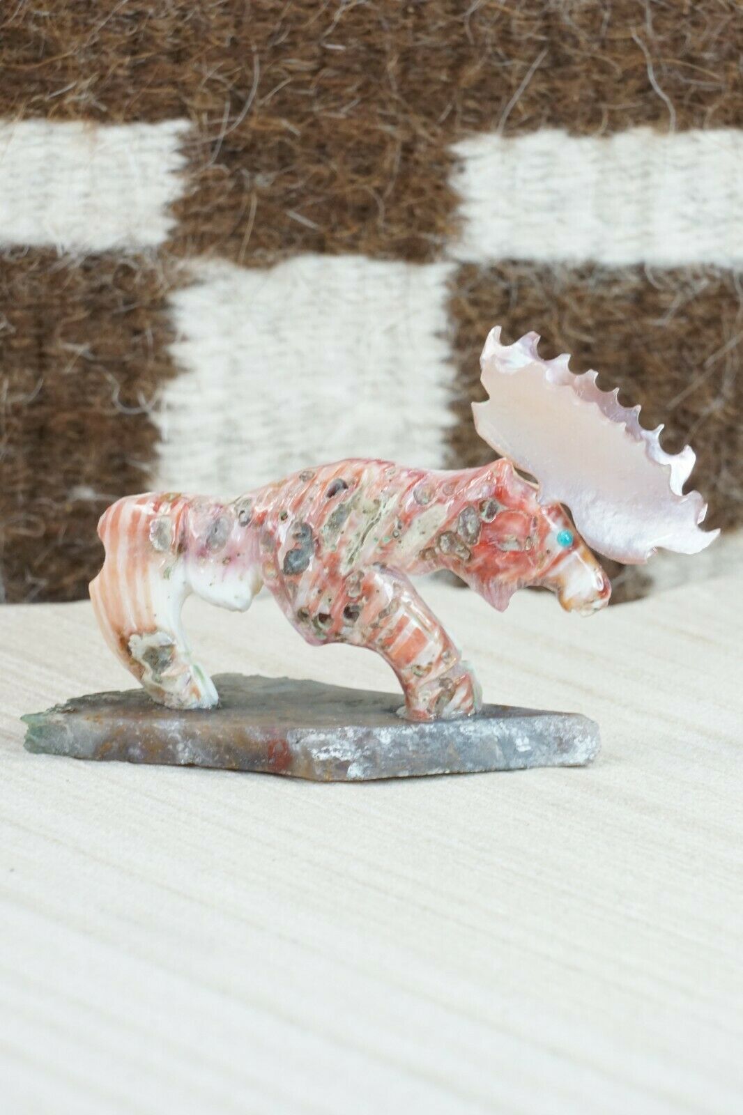 Spiny Oyster Moose Zuni Fetish Carving - Jonas Hastito