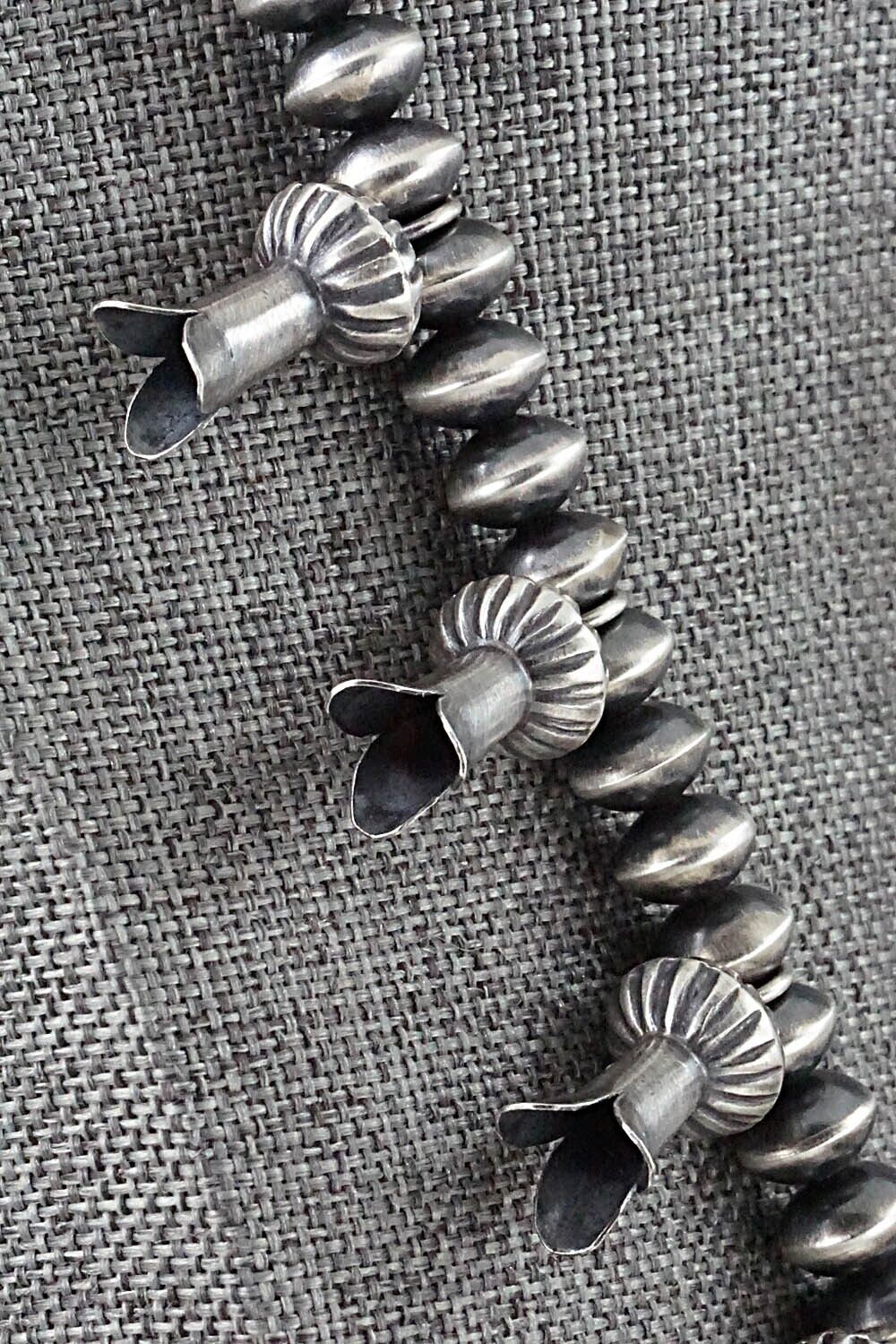Sterling Silver Navajo Pearl Squash Blossom Necklace - Presley Haley