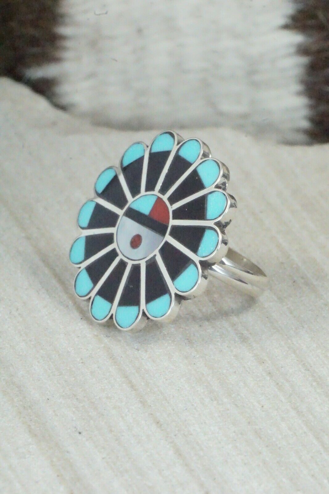 Turquoise, Mother of Pearl & Sterling Silver Inlay Jewelry Set - Adrian Wallace