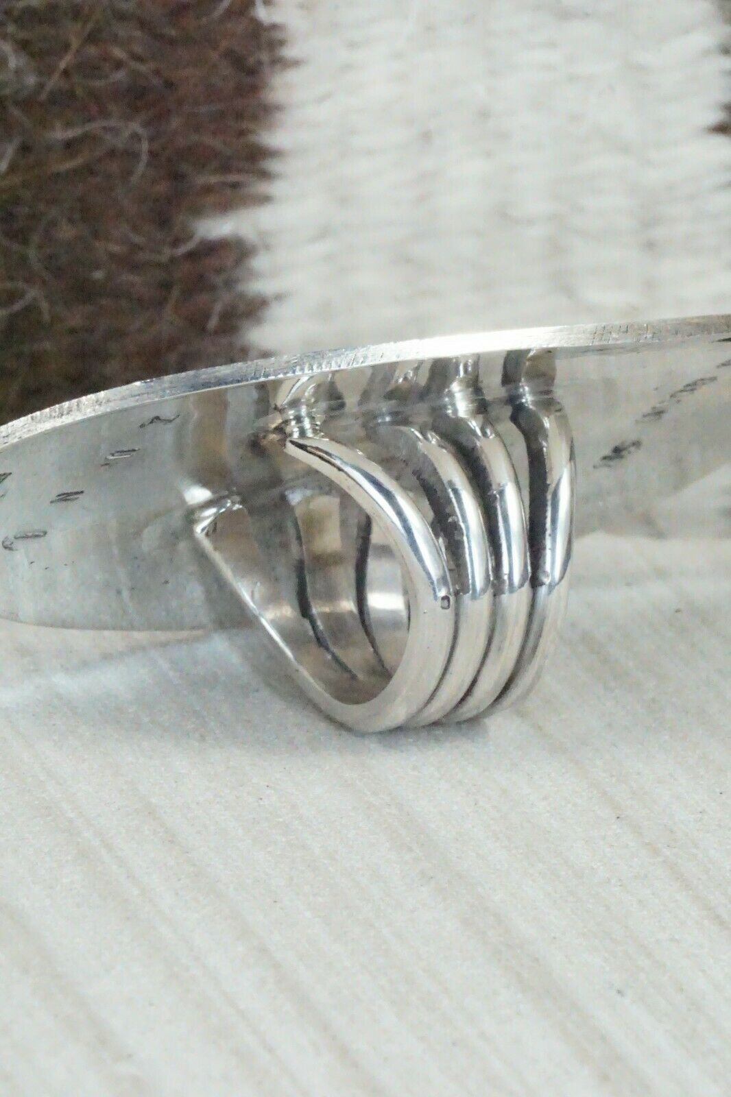 Zuni Inlay Turquoise and Sterling Silver Ring - Quintin Quam - Size 8.75 - High Lonesome Trading
