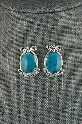 Navajo Turquoise and Sterling Silver Earrings - Sadie Jim - High Lonesome Trading